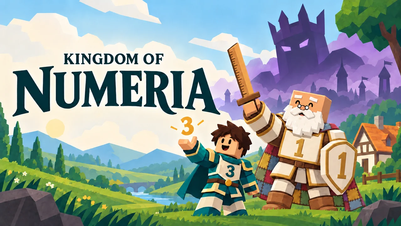 Kingdom of Numeria game art with Sir One and a young Number Knight